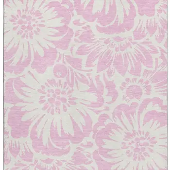 3' X 5' Pink And Ivory Floral Washable Area Rug With UV Protection