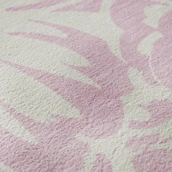 8' Pink And Ivory Floral Washable Round Rug With UV Protection
