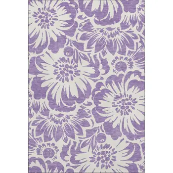 8' X 10' Purple And Ivory Floral Washable Area Rug With UV Protection