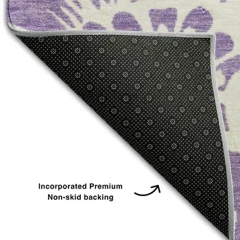 8' X 10' Purple And Ivory Floral Washable Area Rug With UV Protection