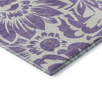 8' X 10' Purple And Ivory Floral Washable Area Rug With UV Protection