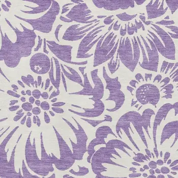 8' X 10' Purple And Ivory Floral Washable Area Rug With UV Protection