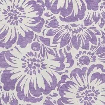 8' X 10' Purple And Ivory Floral Washable Area Rug With UV Protection