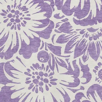 9' X 12' Purple And Ivory Floral Washable Area Rug With UV Protection