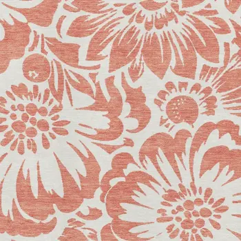 3' X 5' Salmon And Ivory Floral Washable Area Rug With UV Protection