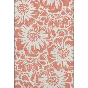 5' X 8' Salmon And Ivory Floral Washable Area Rug With UV Protection