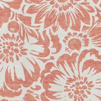 9' X 12' Salmon And Ivory Floral Washable Area Rug With UV Protection