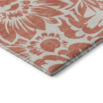 10' X 14' Salmon And Ivory Floral Washable Area Rug With UV Protection