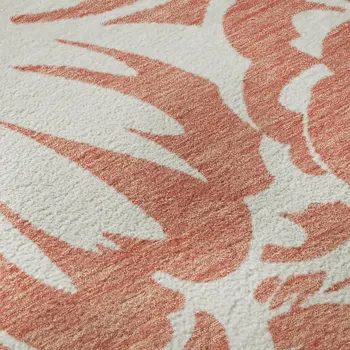 10' X 14' Salmon And Ivory Floral Washable Area Rug With UV Protection