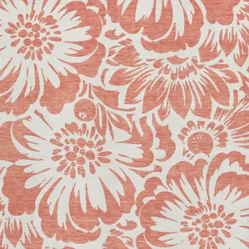 10' X 14' Salmon And Ivory Floral Washable Area Rug With UV Protection