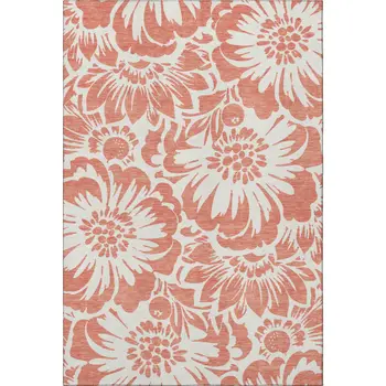 10' X 14' Salmon And Ivory Floral Washable Area Rug With UV Protection