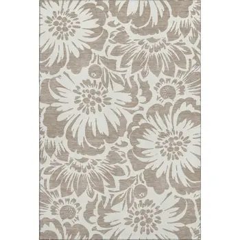 5' X 8' Taupe And Ivory Floral Washable Area Rug With UV Protection