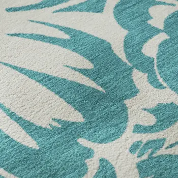 3' X 5' Teal And Ivory Floral Washable Area Rug With UV Protection