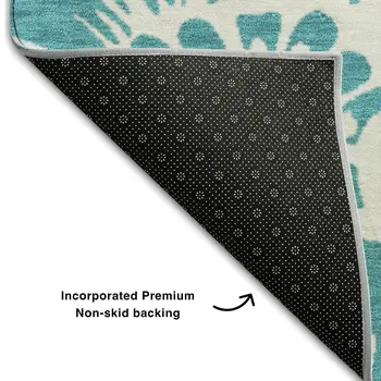10' X 14' Teal And Ivory Floral Washable Area Rug With UV Protection