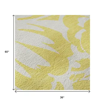 3' X 5' Yellow And Ivory Floral Washable Area Rug With UV Protection