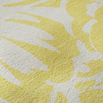 8' Yellow And Ivory Floral Washable Round Rug With UV Protection
