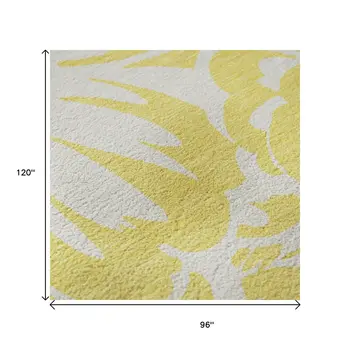 8' X 10' Yellow And Ivory Floral Washable Area Rug With UV Protection