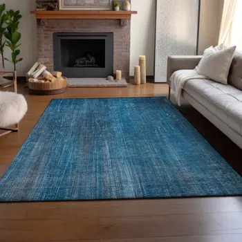 3' X 5' Blue And Gray Striped Washable Area Rug With UV Protection