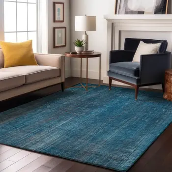 5' X 8' Blue And Gray Striped Washable Area Rug With UV Protection