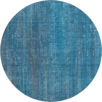8' Blue And Gray Striped Washable Round Rug With UV Protection