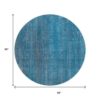 8' Blue And Gray Striped Washable Round Rug With UV Protection