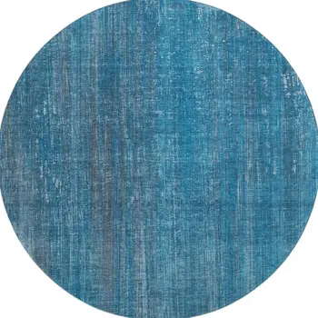 8' Blue And Gray Striped Washable Round Rug With UV Protection