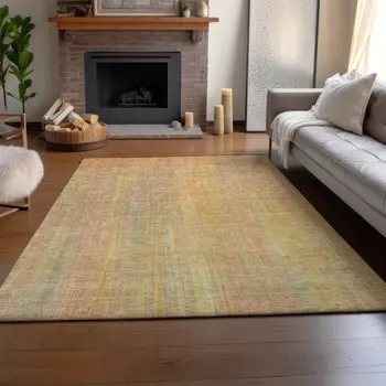 3' X 5' Blush And Gold Striped Washable Area Rug With UV Protection