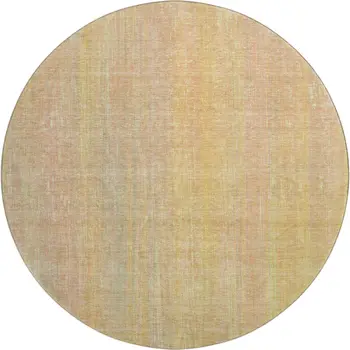 8' Blush And Gold Striped Washable Round Rug With UV Protection