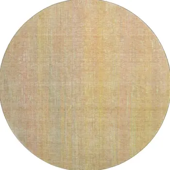 8' Blush And Gold Striped Washable Round Rug With UV Protection