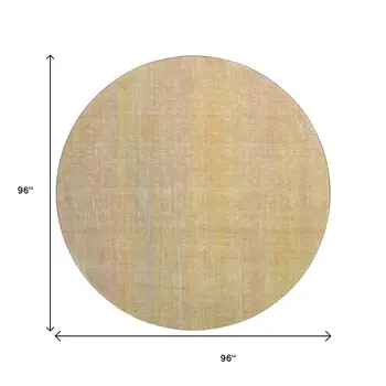 8' Blush And Gold Striped Washable Round Rug With UV Protection