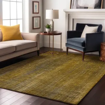3' X 5' Chocolate And Gold Striped Washable Area Rug With UV Protection