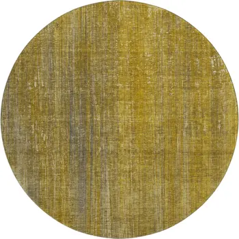 8' Chocolate And Gold Striped Washable Round Rug With UV Protection