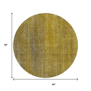 8' Chocolate And Gold Striped Washable Round Rug With UV Protection