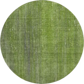8' Green And Gray Striped Washable Round Rug With UV Protection