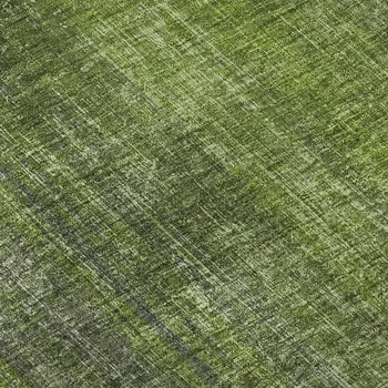 8' Green And Gray Striped Washable Round Rug With UV Protection