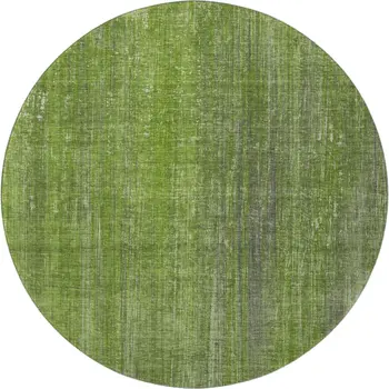 8' Green And Gray Striped Washable Round Rug With UV Protection