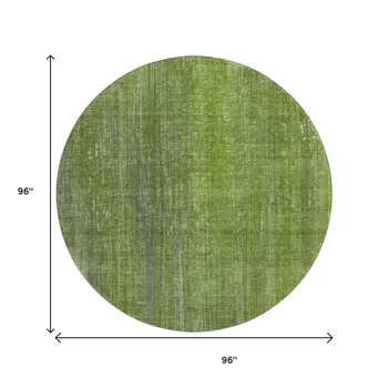 8' Green And Gray Striped Washable Round Rug With UV Protection