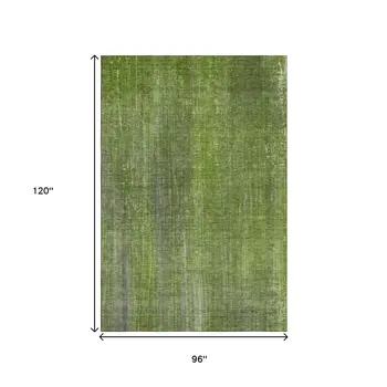8' X 10' Green And Gray Striped Washable Area Rug With UV Protection