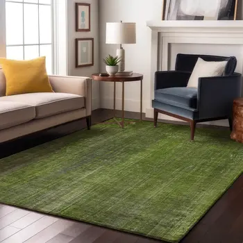 9' X 12' Green And Gray Striped Washable Area Rug With UV Protection