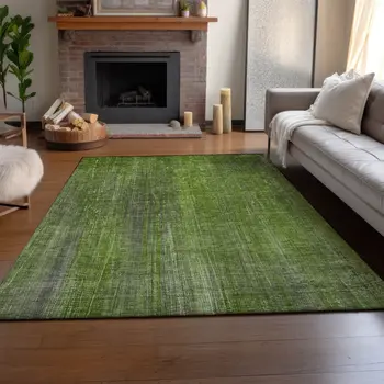 10' X 14' Green And Gray Striped Washable Area Rug With UV Protection