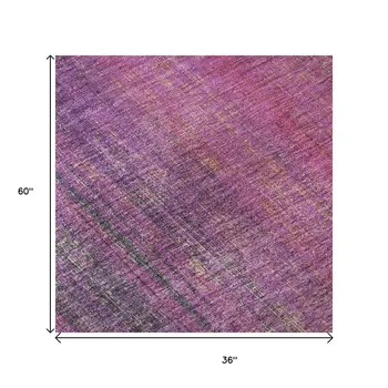 3' X 5' Lilac And Blush Striped Washable Area Rug With UV Protection