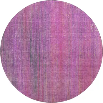 8' Lilac And Blush Striped Washable Round Rug With UV Protection