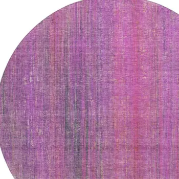 8' Lilac And Blush Striped Washable Round Rug With UV Protection