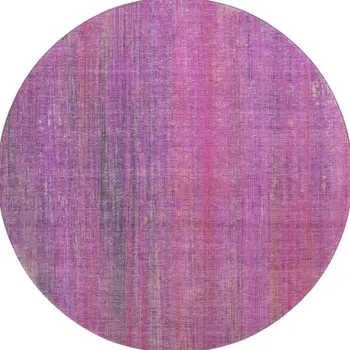 8' Lilac And Blush Striped Washable Round Rug With UV Protection