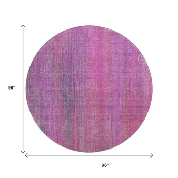 8' Lilac And Blush Striped Washable Round Rug With UV Protection