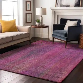 8' X 10' Lilac And Blush Striped Washable Area Rug With UV Protection