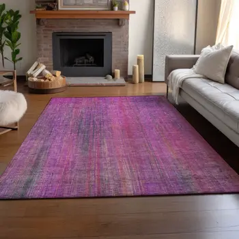 8' X 10' Lilac And Blush Striped Washable Area Rug With UV Protection