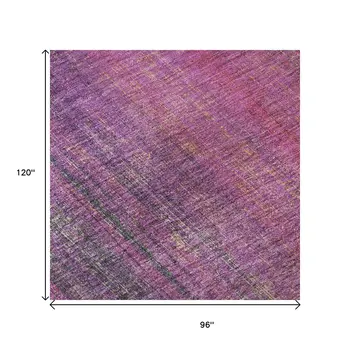 8' X 10' Lilac And Blush Striped Washable Area Rug With UV Protection