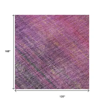 10' X 14' Lilac And Blush Striped Washable Area Rug With UV Protection