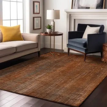 5' X 8' Rust And Gray Striped Washable Area Rug With UV Protection
